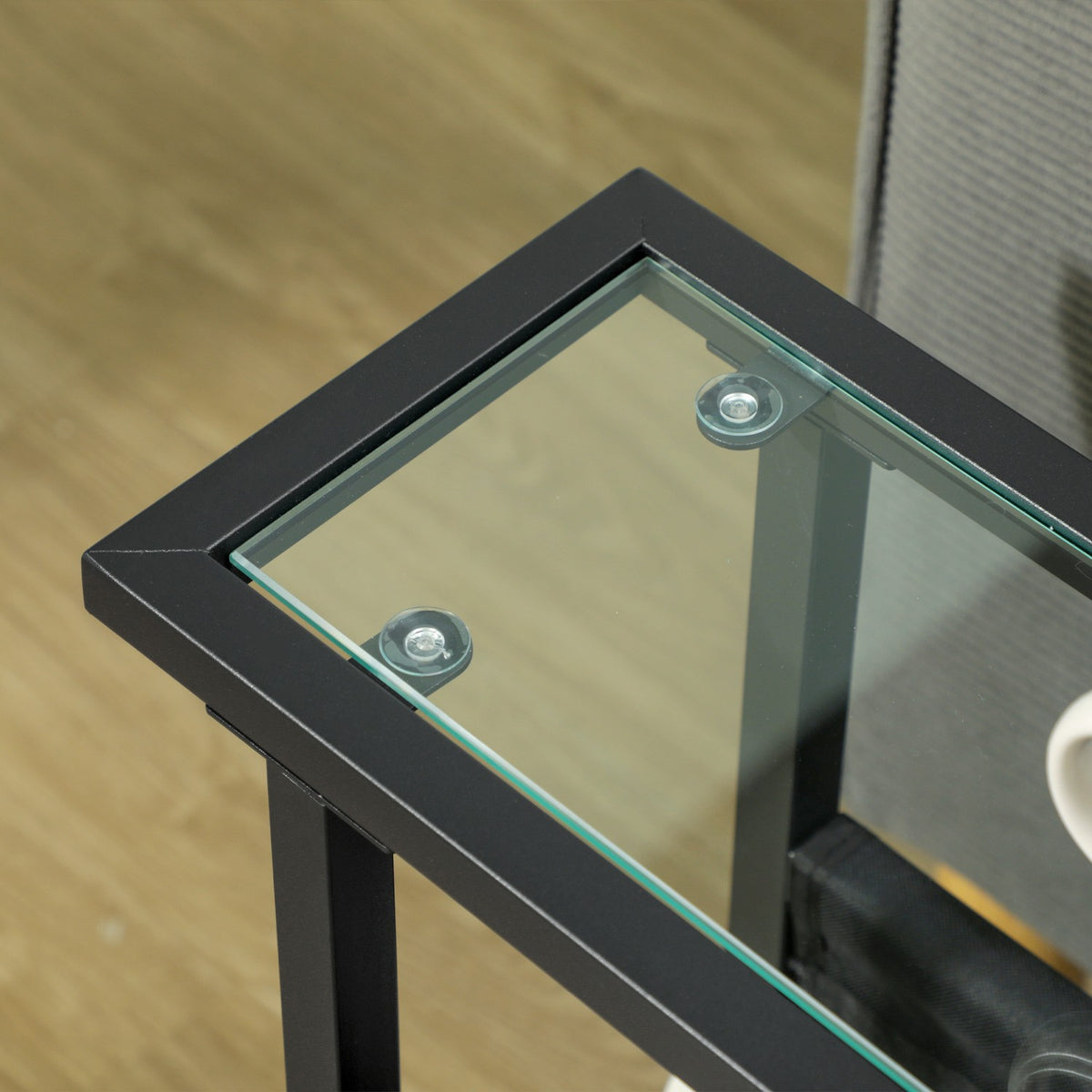 Side Table Coffee Table with Fabric Bag Metal Frame Coffee Table with Glass Top Bedside Table for Living Room Bedroom Black 40 x 18 x 55.5 cm