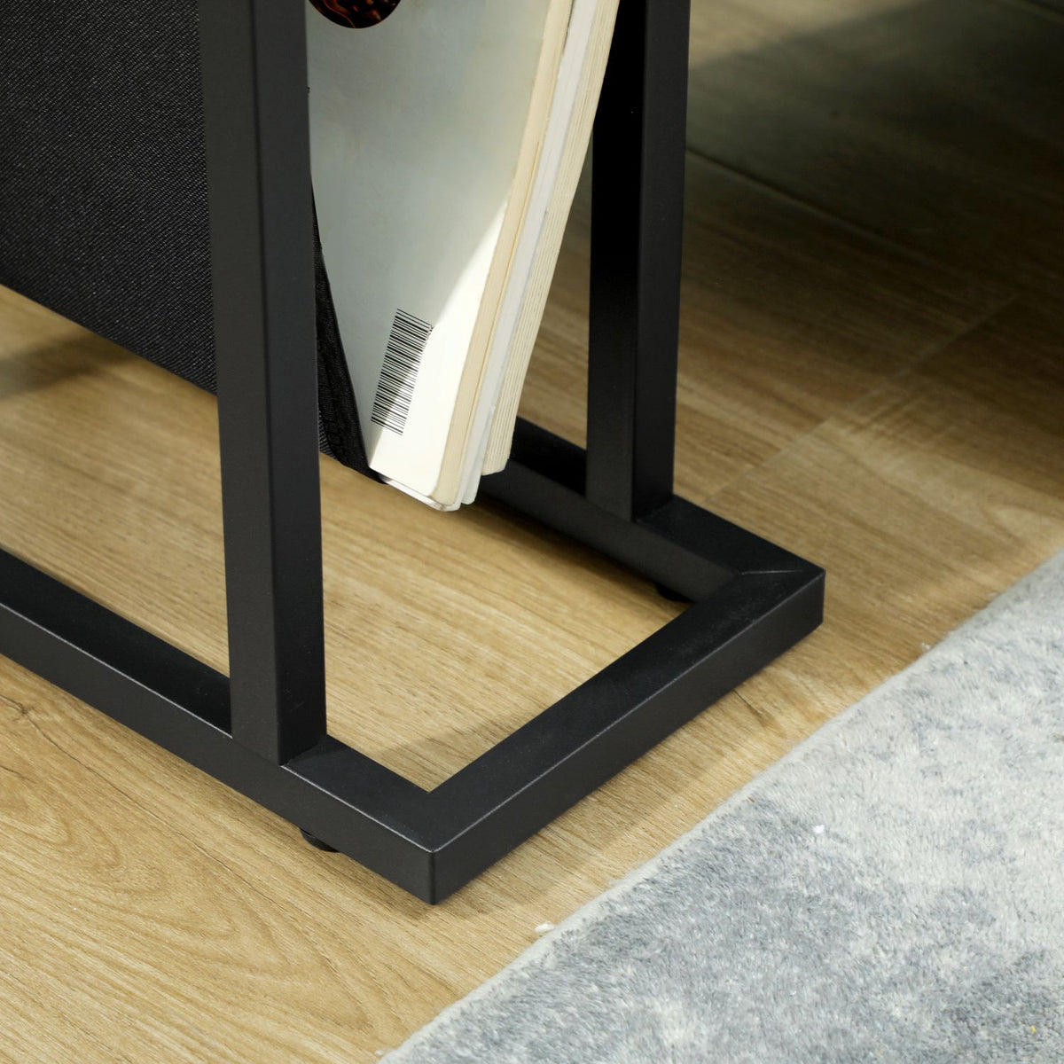 Side Table Coffee Table with Fabric Bag Metal Frame Coffee Table with Glass Top Bedside Table for Living Room Bedroom Black 40 x 18 x 55.5 cm