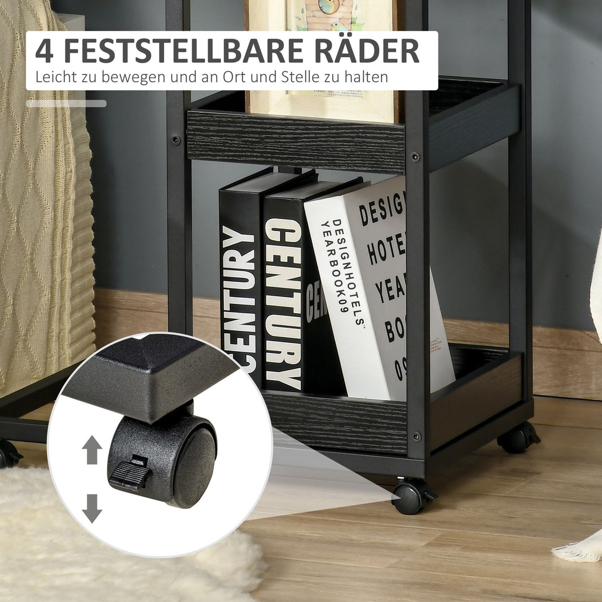Side Table Coffee Table with Wheels Shelf Industrial Style Coffee Table for Living Room Bedroom Dark Brown 51 x 33 x 66 cm