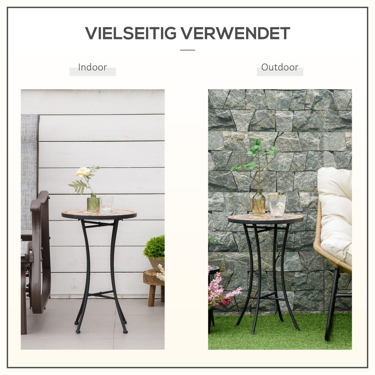 Side Table Garden Table Flower Stool Ø35.5 Cm Round Weatherproof For Garden Terraces Balcony Yellow + Gray
