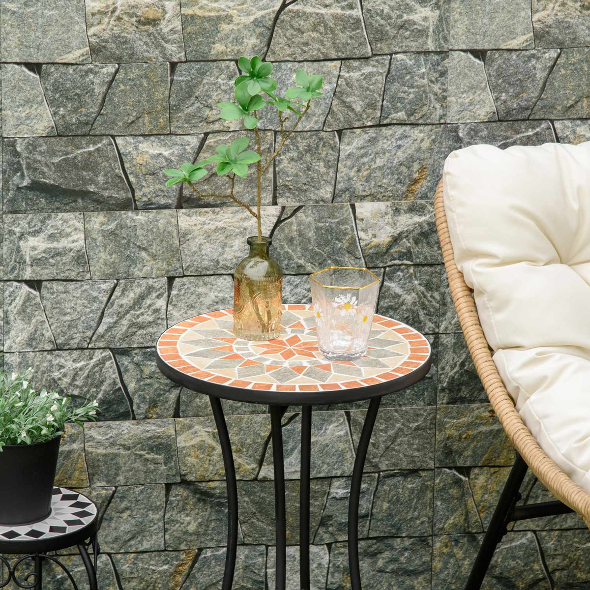 Side Table Garden Table Flower Stool Ø35.5 Cm Round Weatherproof For Garden Terraces Balcony Yellow + Gray