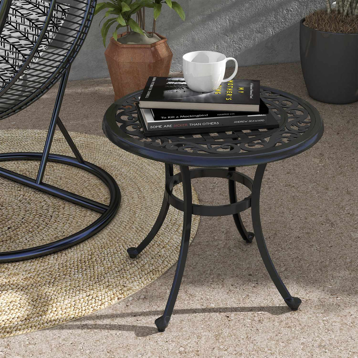 Side Table, Garden Table, Patio Table With Aluminum Frame, Coffee Table Can Hold Up To 50 Kg For Garden, Balcony, Black, 60 X 60 X 53 Cm