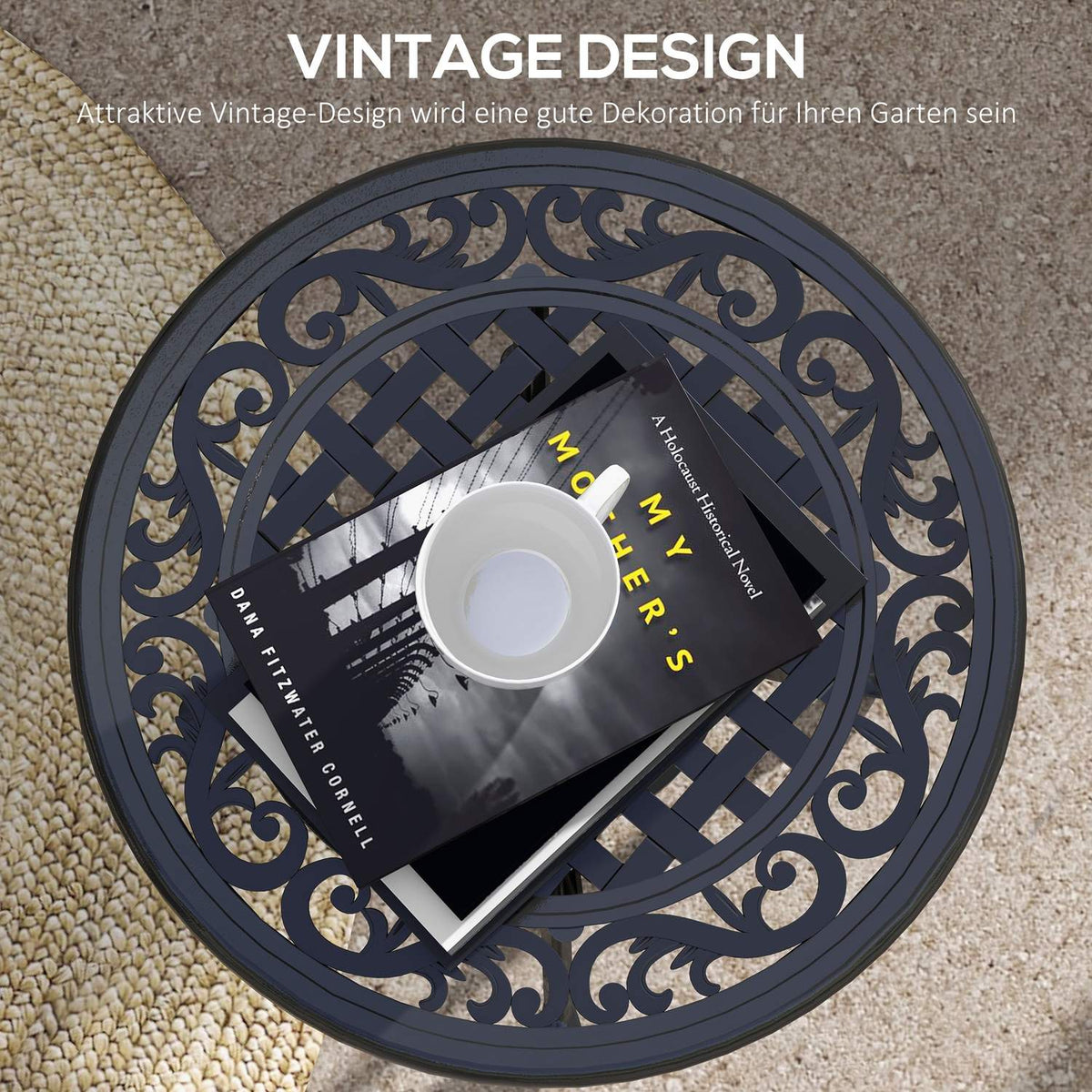 Side Table, Garden Table, Patio Table With Aluminum Frame, Coffee Table Can Hold Up To 50 Kg For Garden, Balcony, Black, 60 X 60 X 53 Cm