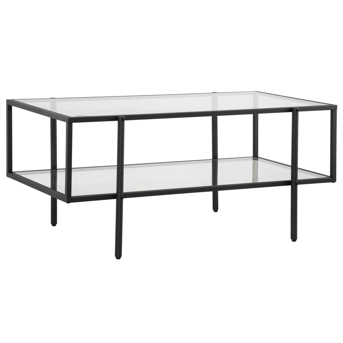Side Table Glass Coffee Table 3 Shelves Steel Frame Black 100X55X45.5Cm