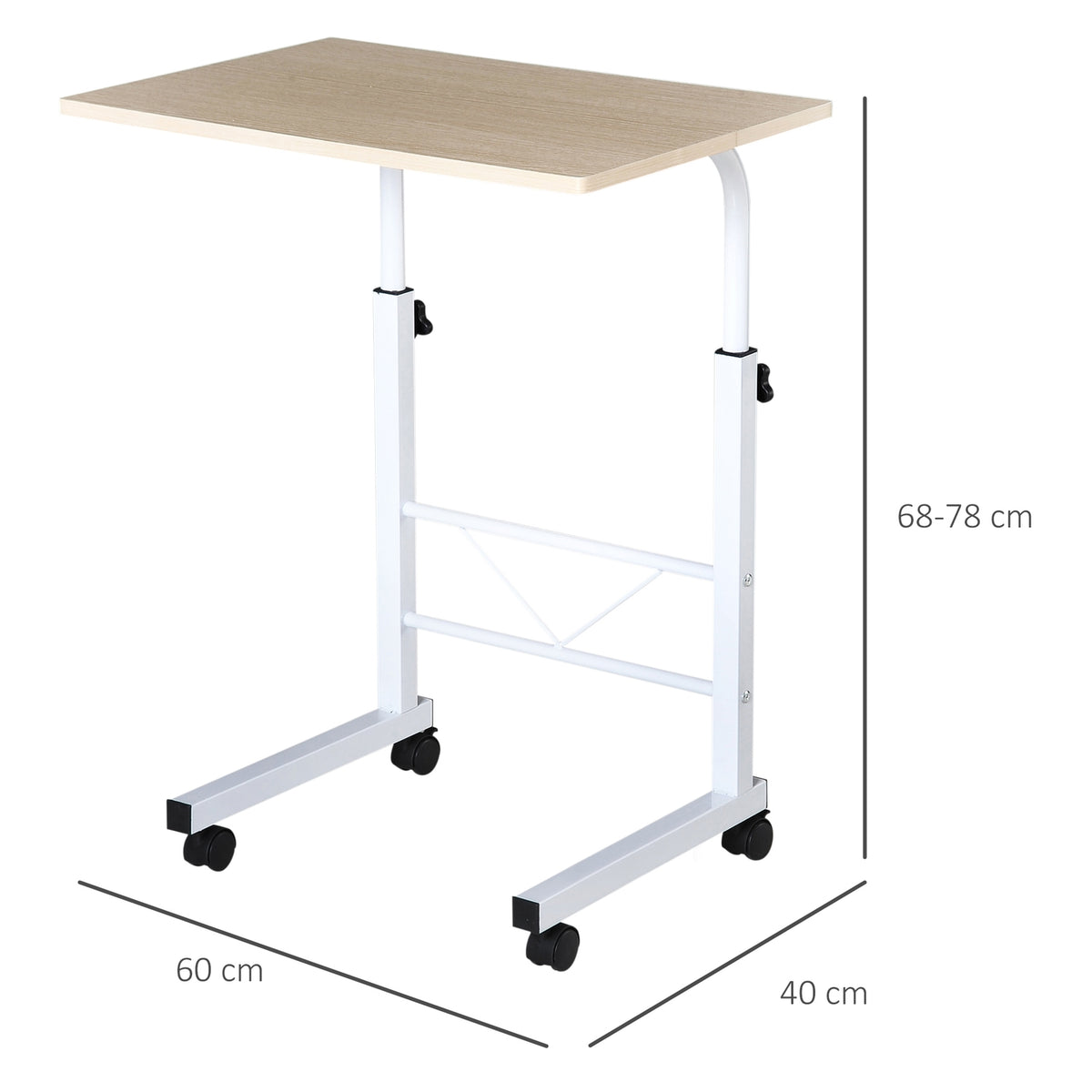 Side Table Height Adjustable Coffee Table Mobile End Desk Wheels Brakes C-Table Chipboard Steel Multicolored