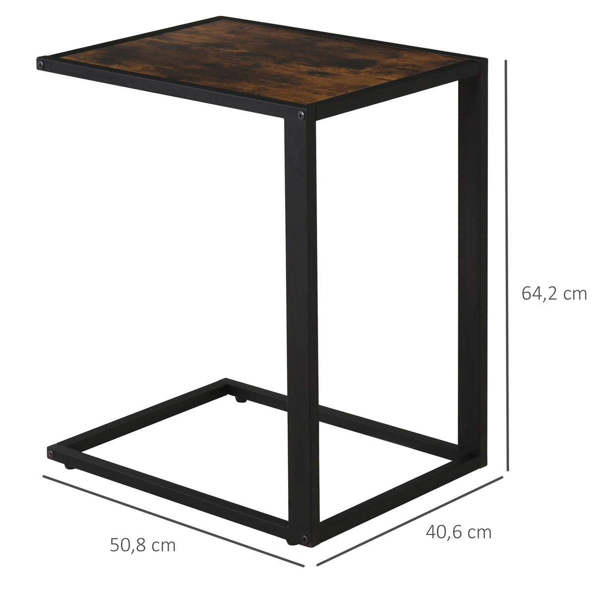 Side Table In C-Shape Coffee Table Coffee Table Standing Table Metal Mdf Rustic Brown 40.6 X 50.8 X 64.2 Cm
