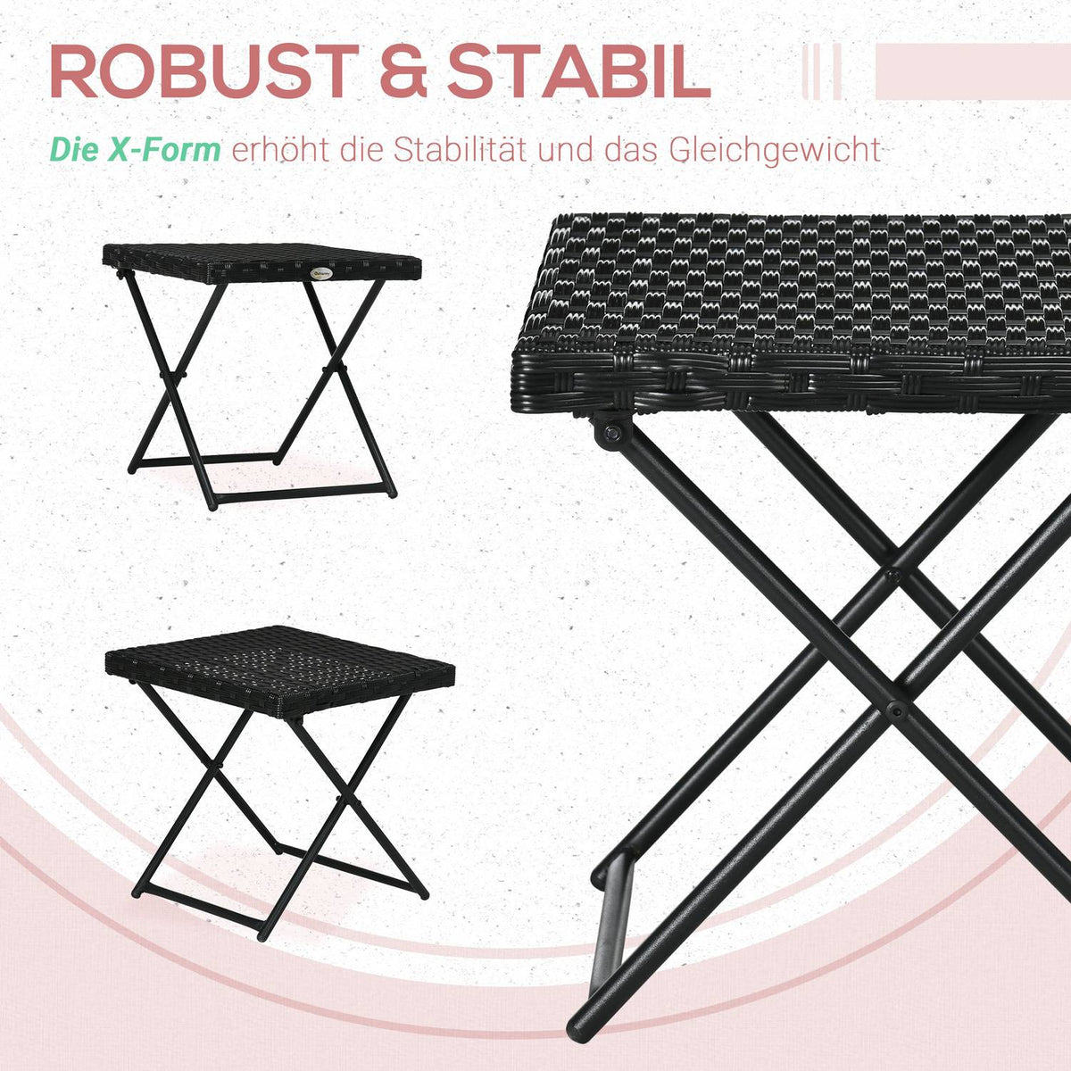 Side Table Made Of Polyrattan Folding Garden Table Coffee Table Balcony Table Metal Black 40 X 40 X 40 Cm