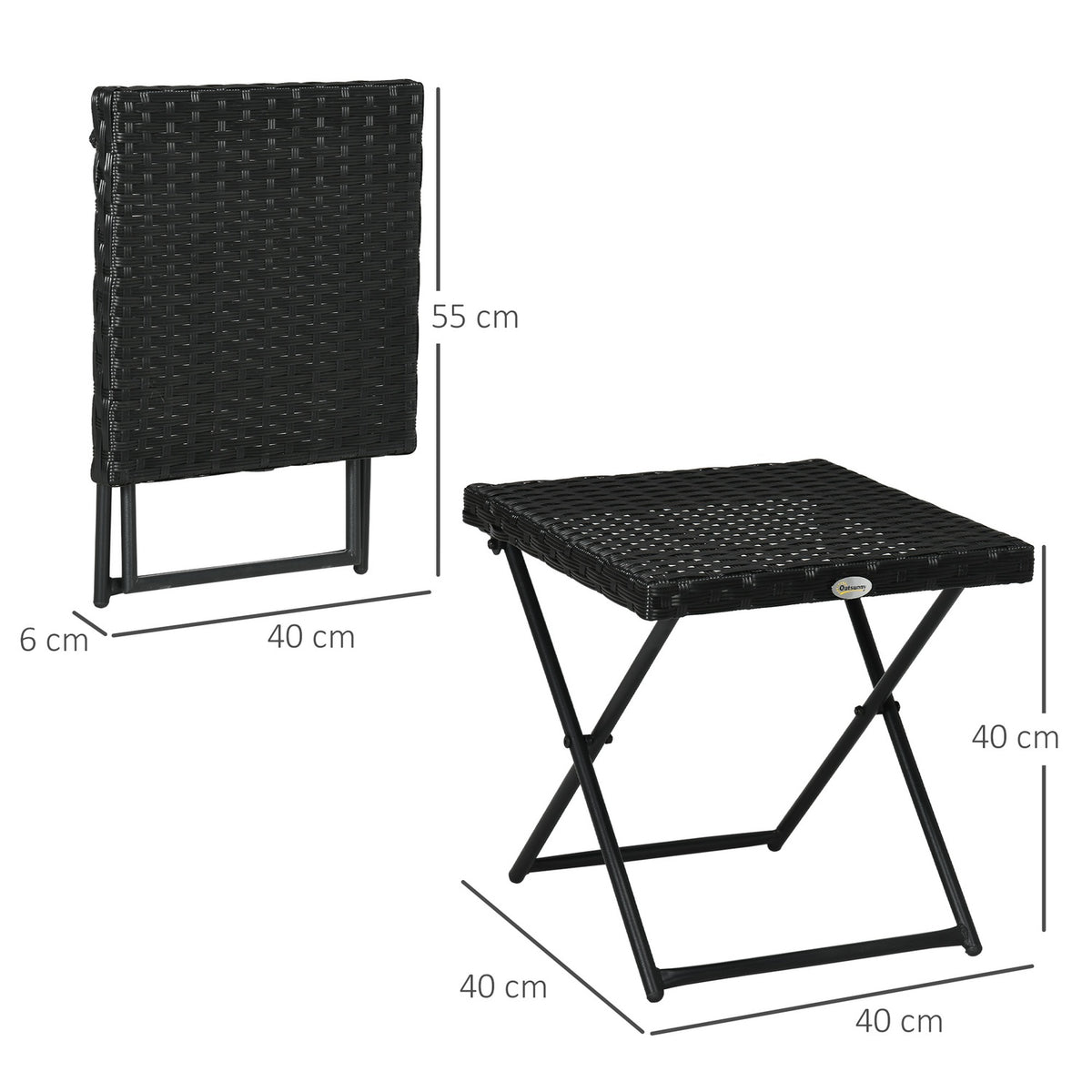 Side Table Made Of Polyrattan Folding Garden Table Coffee Table Balcony Table Metal Black 40 X 40 X 40 Cm