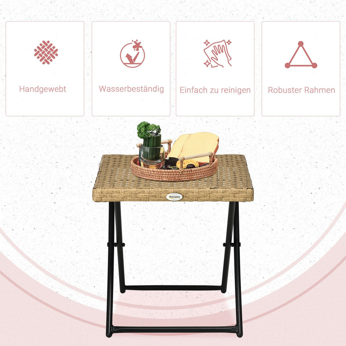 Side Table Polyrattan Folding Garden Table Coffee Table Balcony Table Folding Table Metal Natural 40X40X40Cm