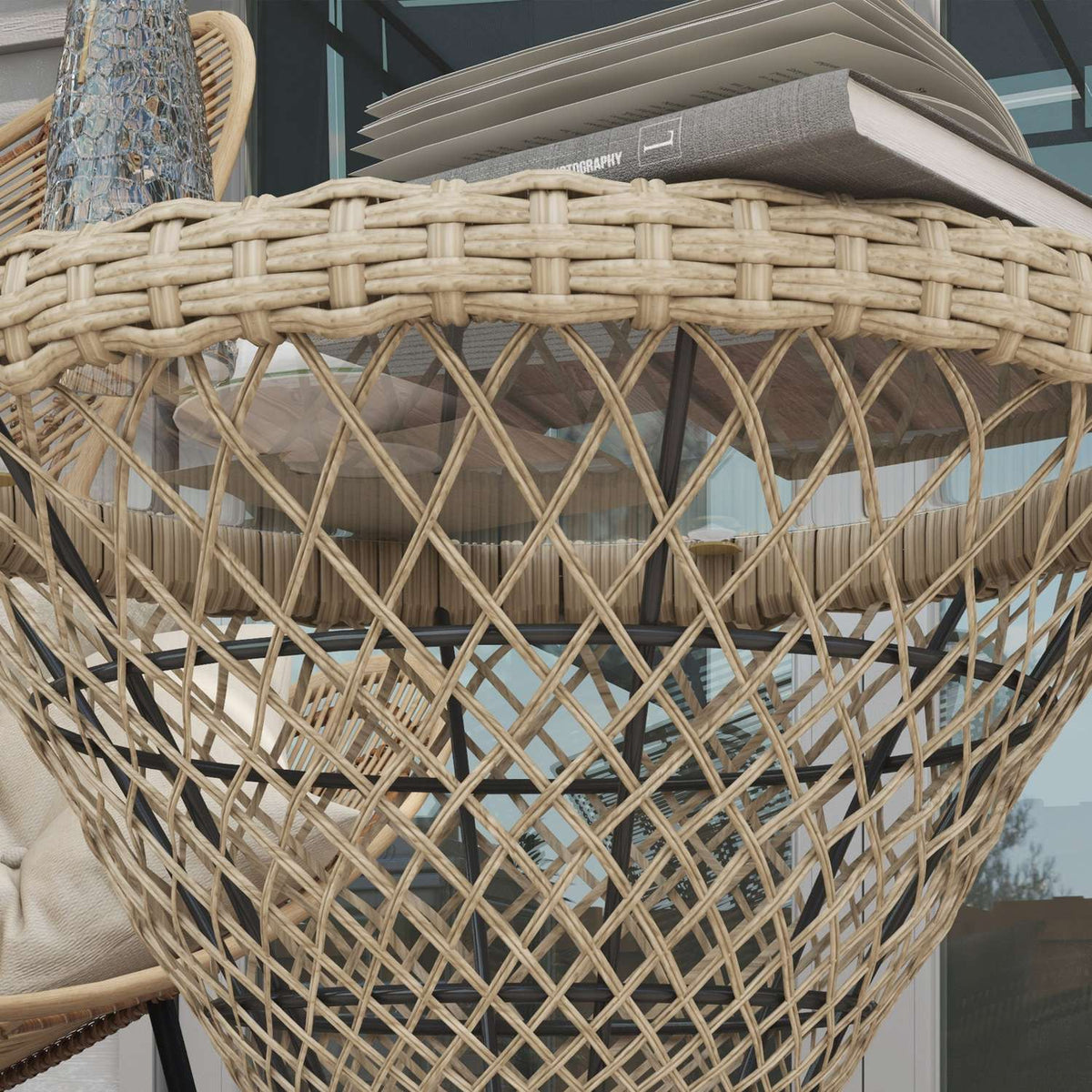 Side Table Rattan Garden Table, 45 X 45 Cm Coffee Table With Uv Protection, Balcony Table With Table Top Made Of Safety Glass, In Boho Design, Brown