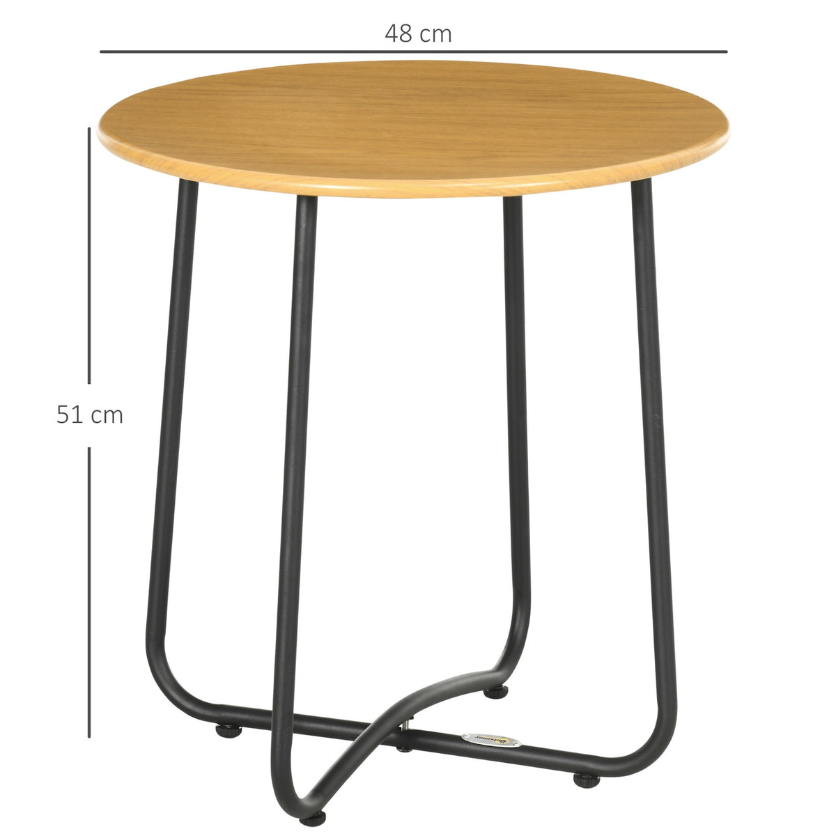 Side Table Round Wood Look Garden Table Steel Table Top Coffee Table Black + Natural 48X48X51Cm
