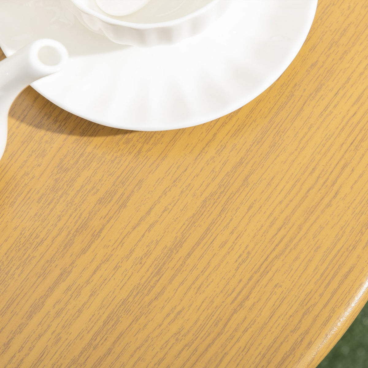 Side Table Round Wood Look Garden Table Steel Table Top Coffee Table Black + Natural 48X48X51Cm