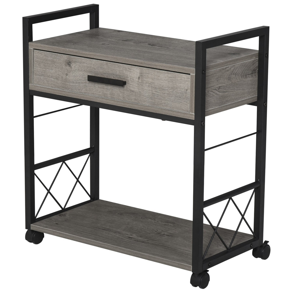 Side Table Serving Trolley With Wheels, Kitchen Trolley, Coffee Table, Drawer, Shelf, Gray, 60X30X65Cm