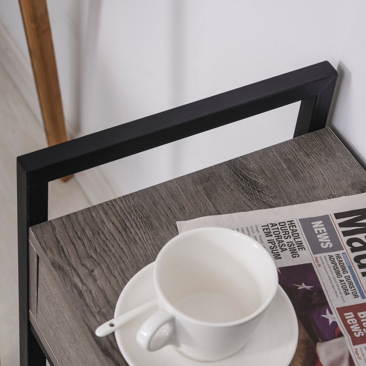 Side Table Serving Trolley With Wheels, Kitchen Trolley, Coffee Table, Drawer, Shelf, Gray, 60X30X65Cm