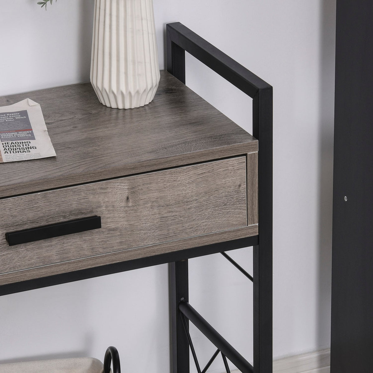 Side Table Serving Trolley With Wheels, Kitchen Trolley, Coffee Table, Drawer, Shelf, Gray, 60X30X65Cm