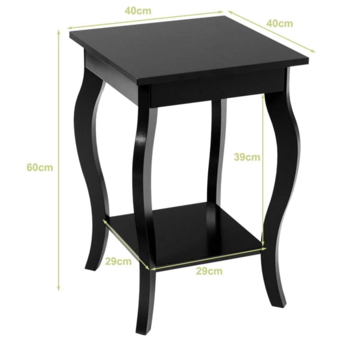 Side Table Set of 2, 2-Tier Shelf, 40x40x60 cm, Black
