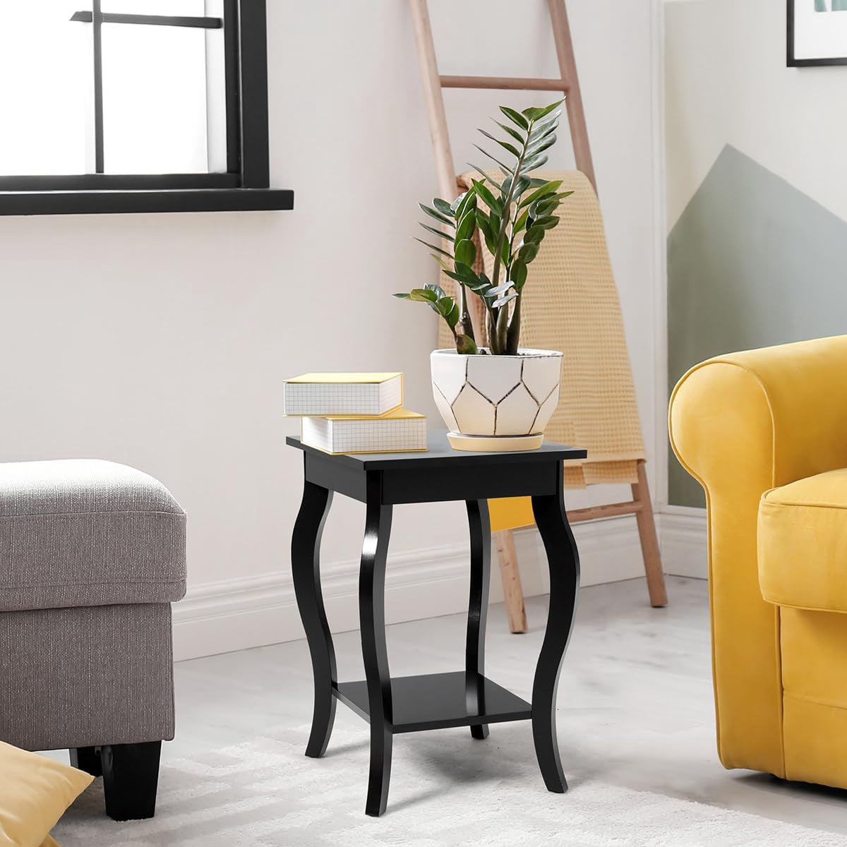 Side Table Set of 2, 2-Tier Shelf, 40x40x60 cm, Black