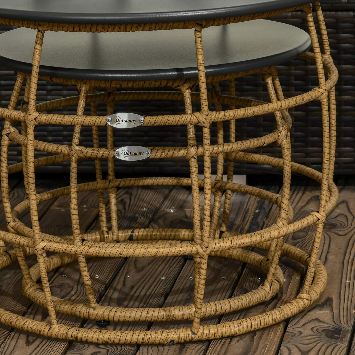 Side Table, Sofa Table, Coffee Table, Set Of 2, Hand-Woven With Table Top For Garden, Balcony, Ø46+Ø60 Cm, Sand