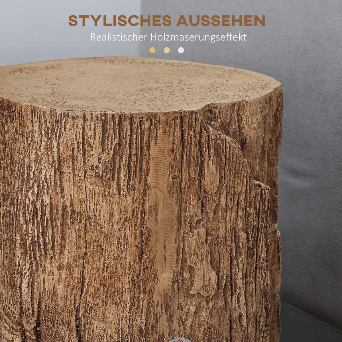 Side Table Tree Stump Look Bedside Table With Four Adjustable Feet Coffee Table Stool Waterproof Inorganic Ore Powder 37X37X43 Cm