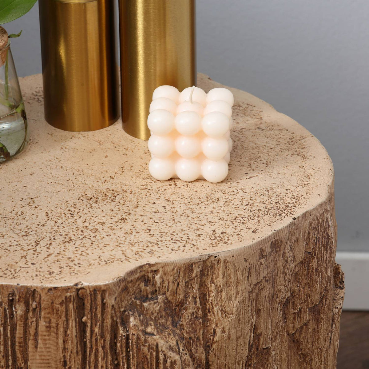 Side Table Tree Stump Look Bedside Table With Four Adjustable Feet Coffee Table Stool Waterproof Inorganic Ore Powder 37X37X43 Cm