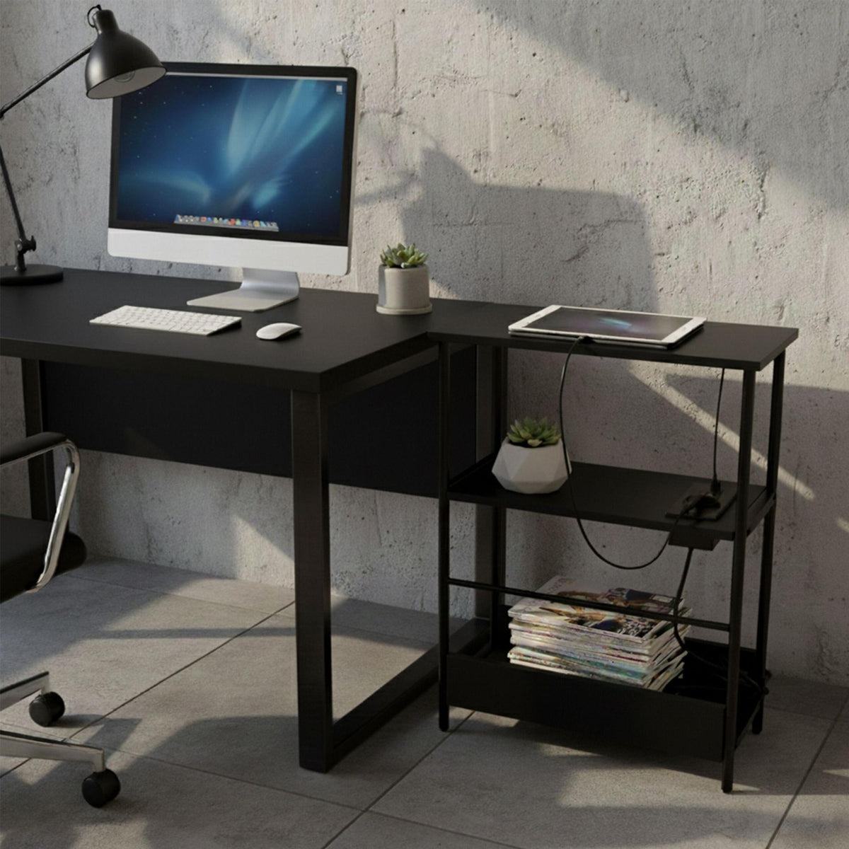 Side Table with Charging Station, USB Ports, Wood Finish