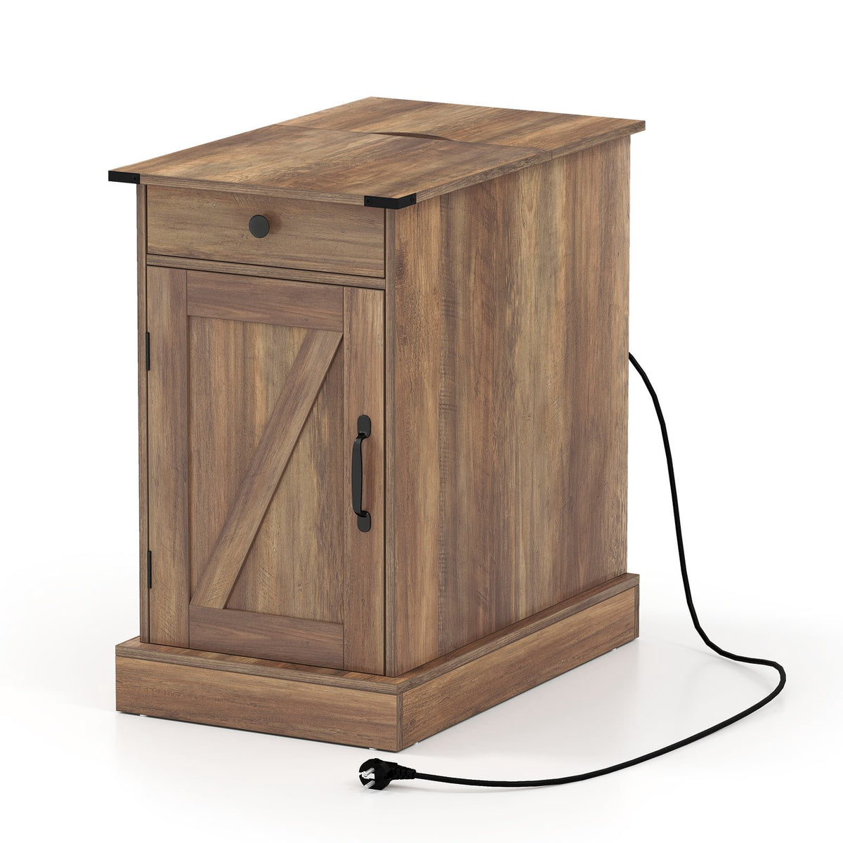 Side Table with Charging Station and Adjustable Shelf