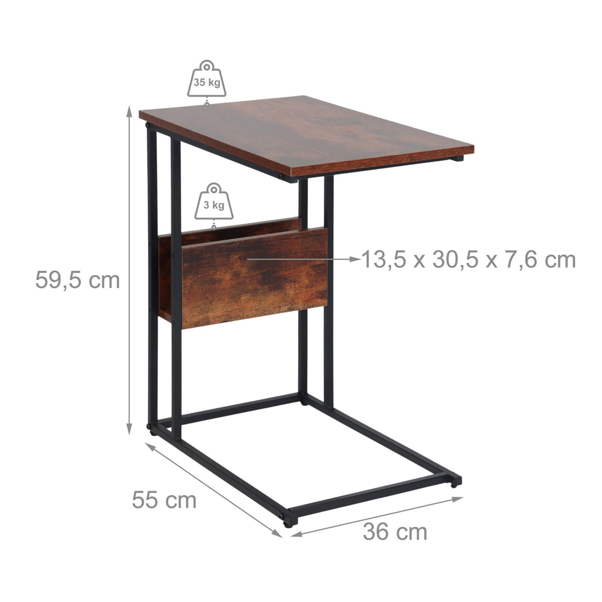 Side Table with Shelf and Compartment – Wood & Metal