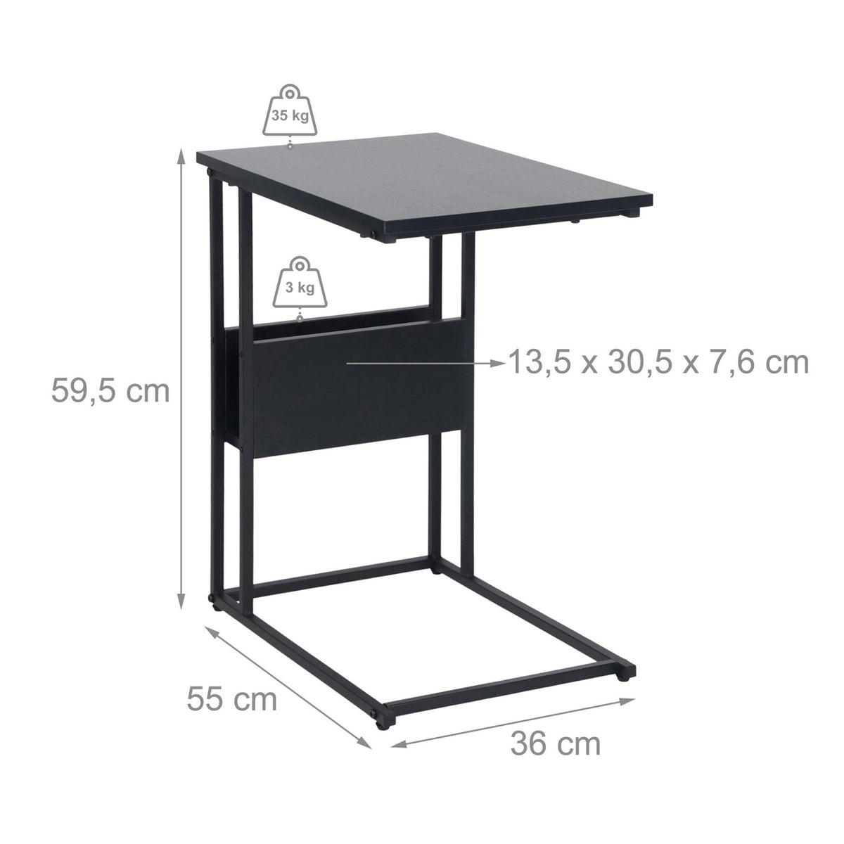 Side Table with Shelf and Compartment – Wood & Metal