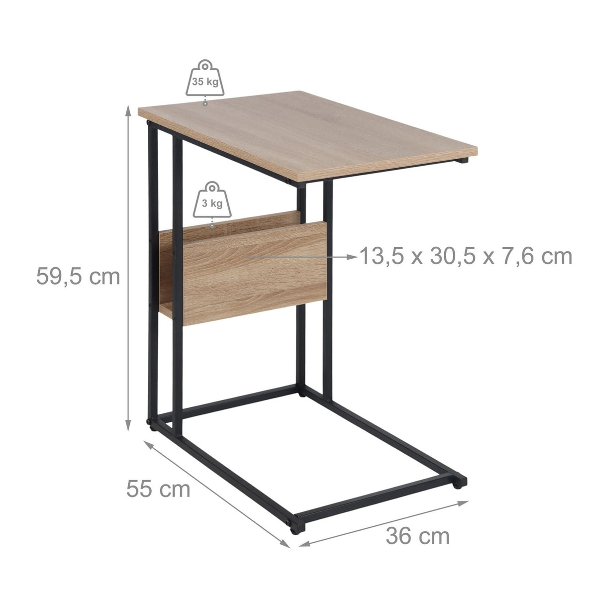 Side Table with Shelf and Compartment – Wood and Metal
