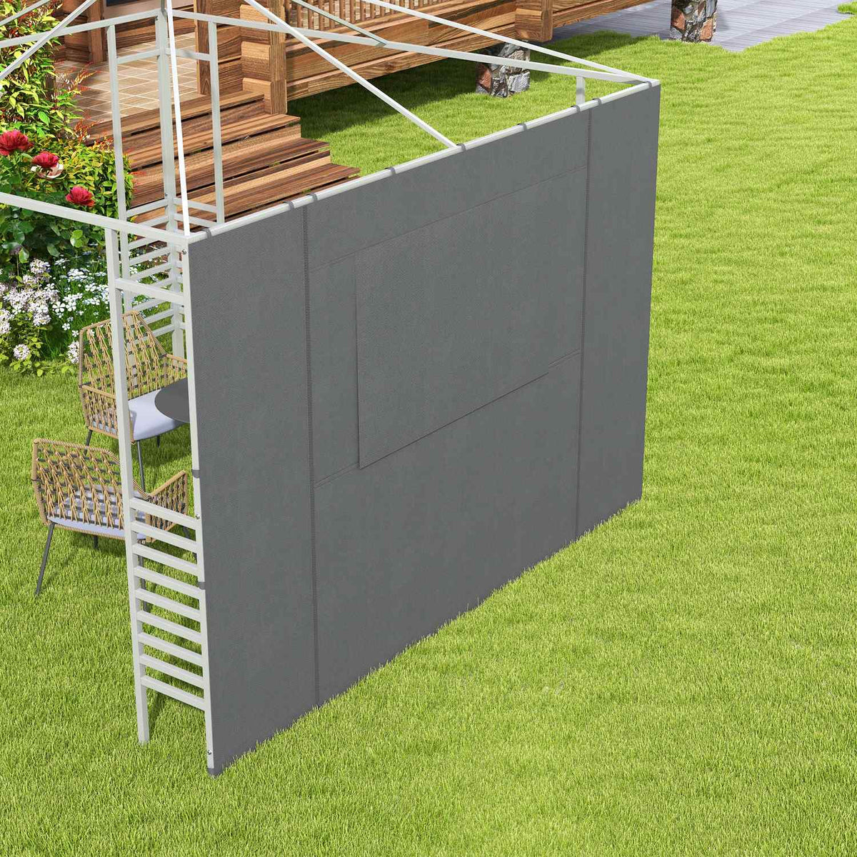 Side Walls Gazebo 2.95X2.95M Mesh Window Polyester Dark Gray 300X200Cm