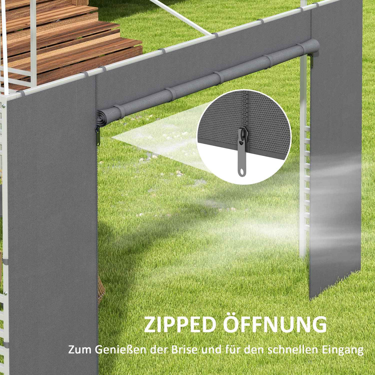 Side Walls Gazebo 2.95X2.95M Mesh Window Polyester Dark Gray 300X200Cm