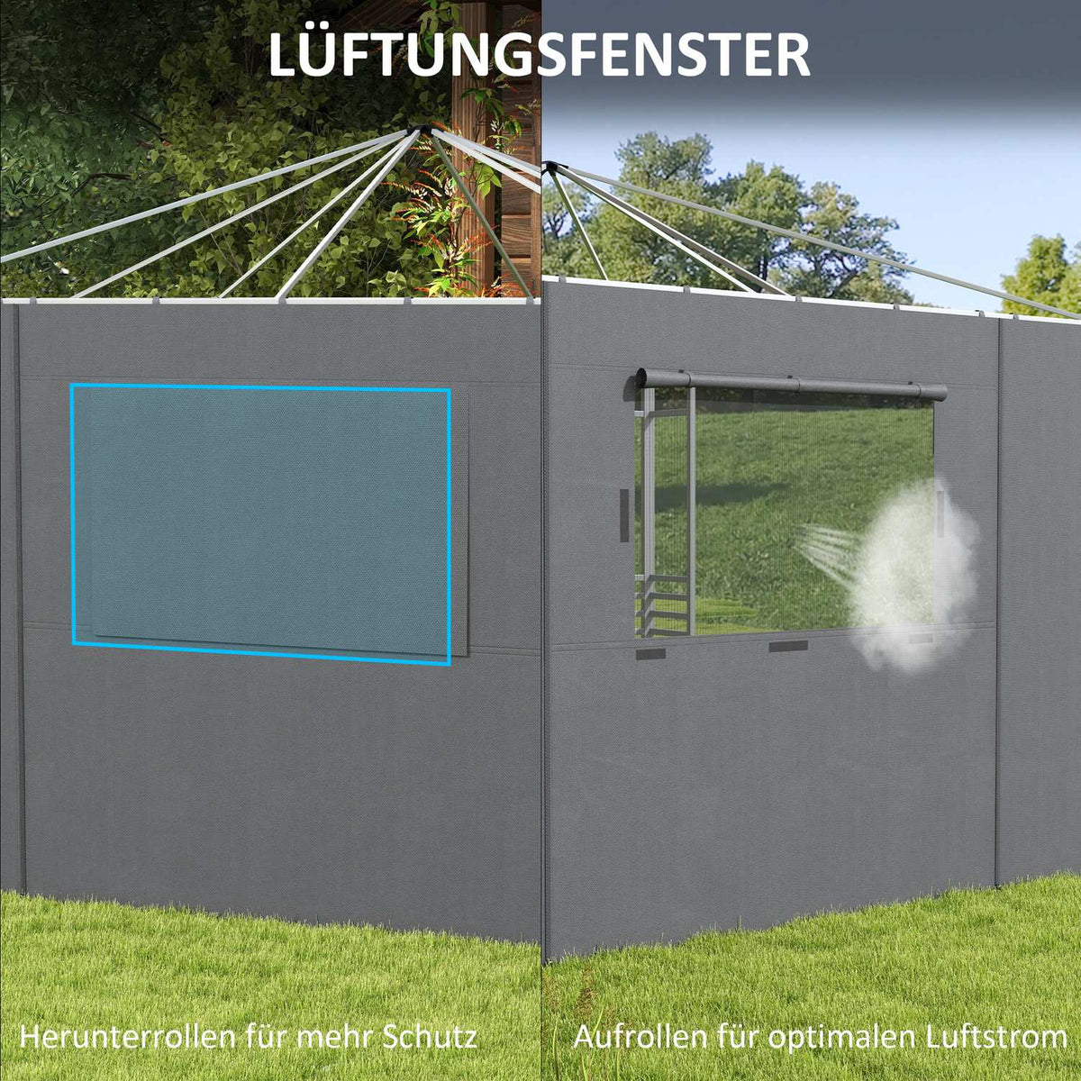 Side Walls Gazebo 2.95X2.95M Mesh Window Polyester Dark Gray 300X200Cm