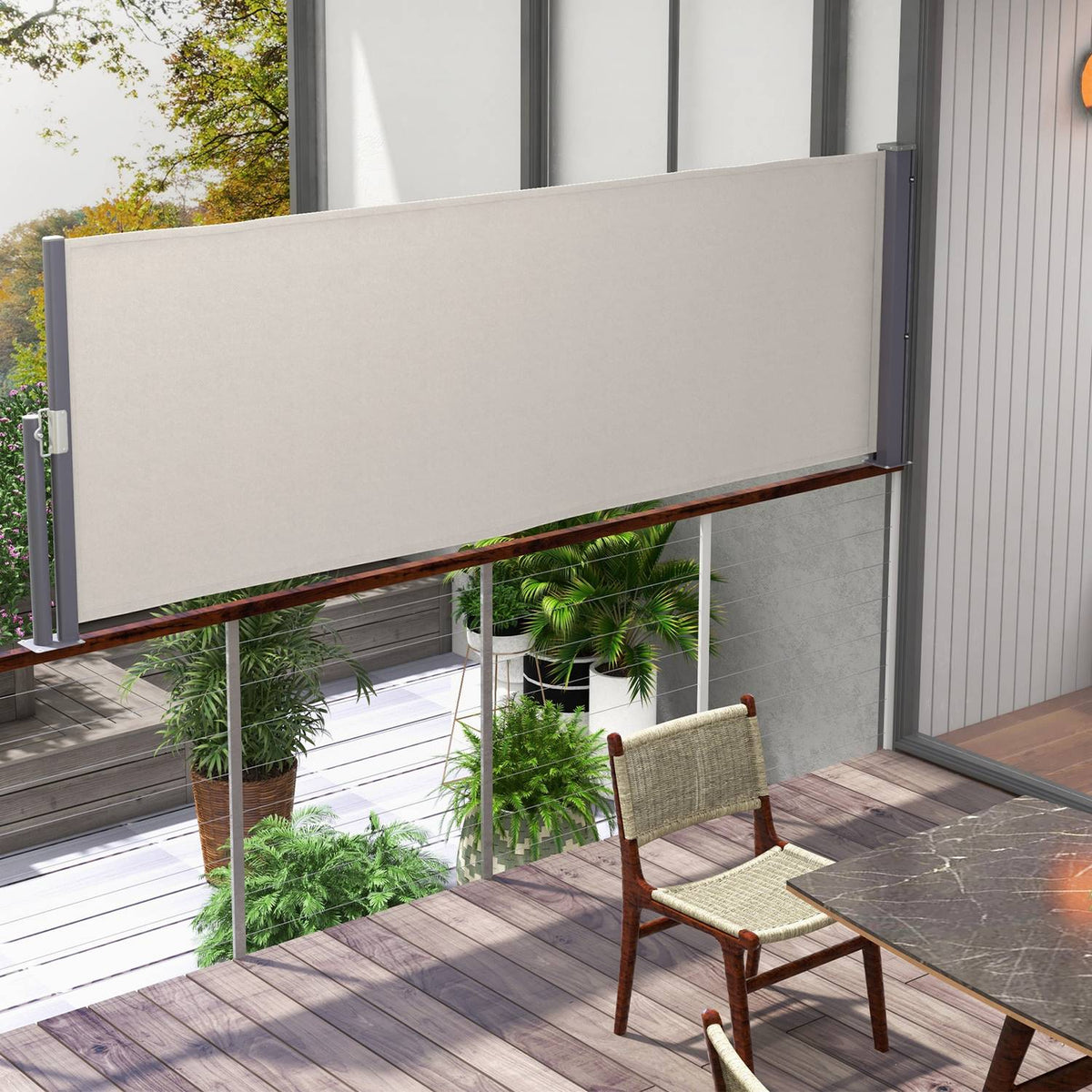 Side awning extendable 300x100cm garden awning privacy wall with UV protection wind protection made of polyester in light gray