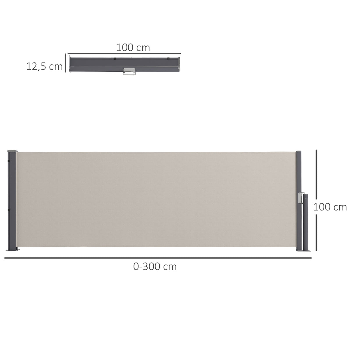 Side awning extendable 300x100cm garden awning privacy wall with UV protection wind protection made of polyester in light gray