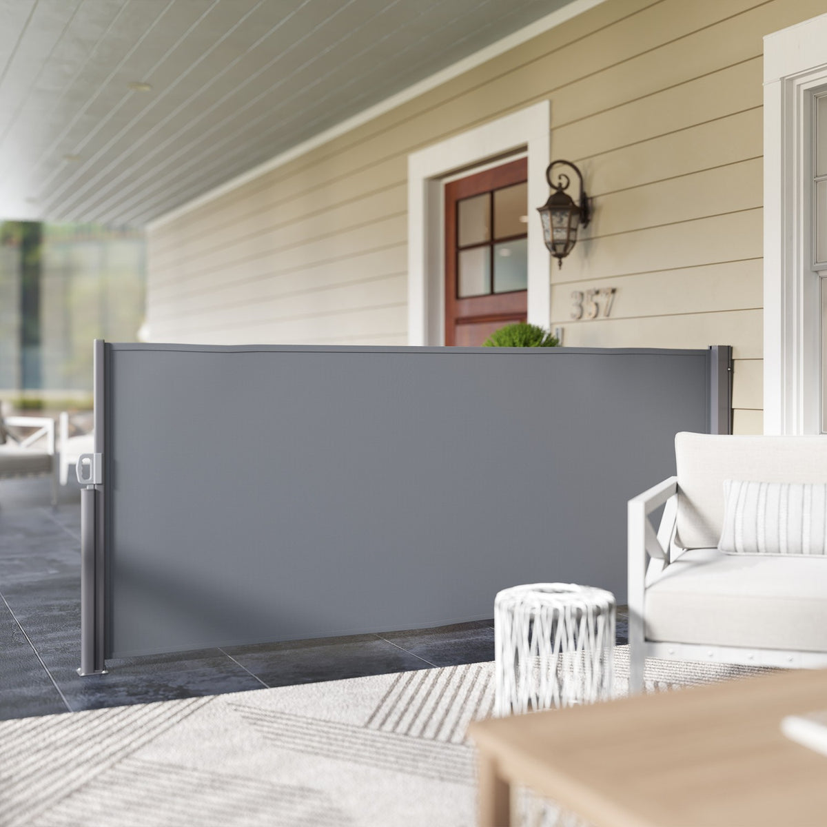 Side awning, extendable, opaque, privacy screen with wall bracket, coating, side wall awning, wall awning, wind protection, 300 x 140 cm, awning for balcony, terrace, garden, dark gray