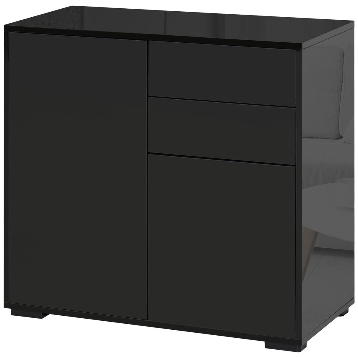 Sideboard Black Storage Cabinet With 2 Drawers & 2 Doors, Tilt Protection, For Living Room/Bedroom, 117X36X74Cm