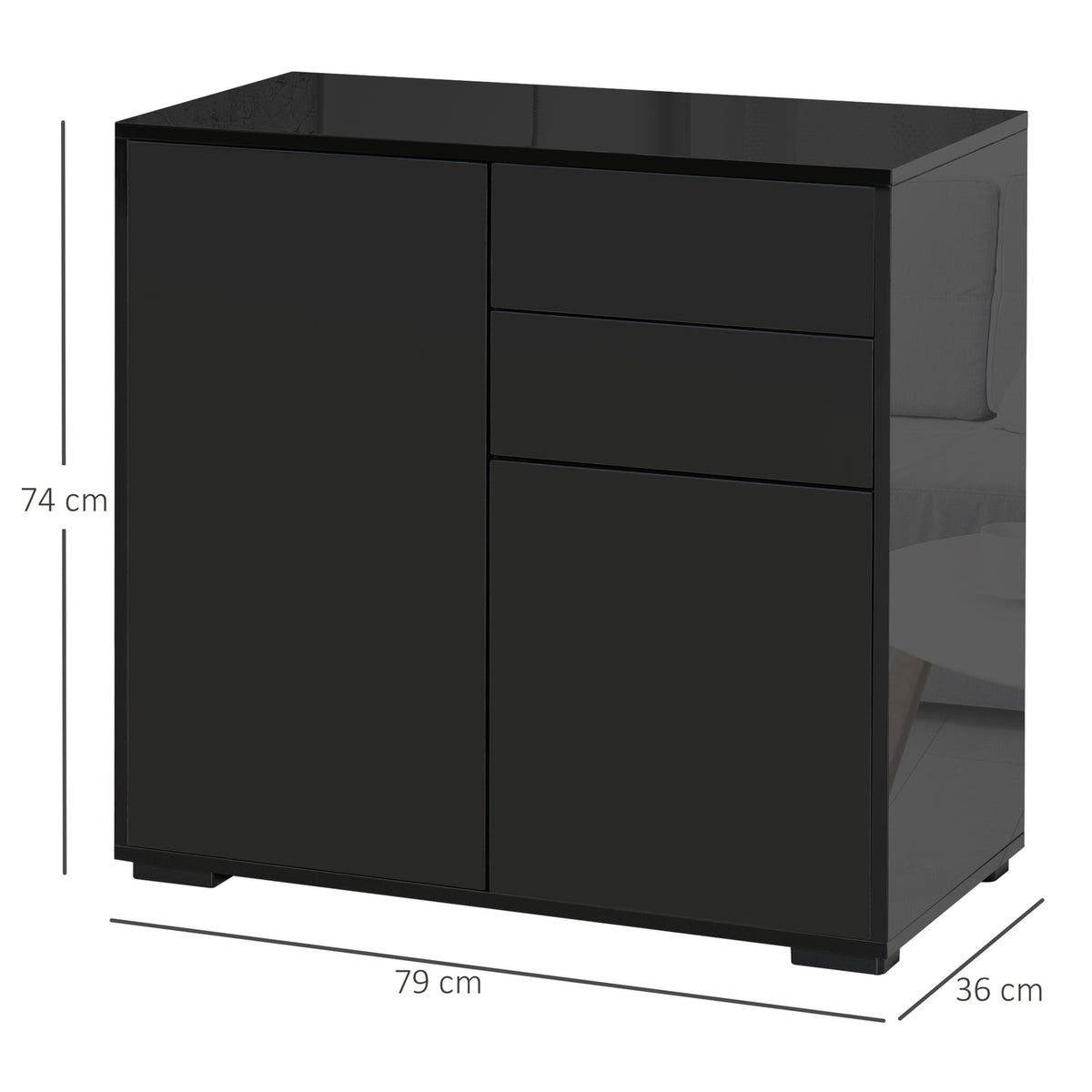 Sideboard Black Storage Cabinet With 2 Drawers & 2 Doors, Tilt Protection, For Living Room/Bedroom, 117X36X74Cm