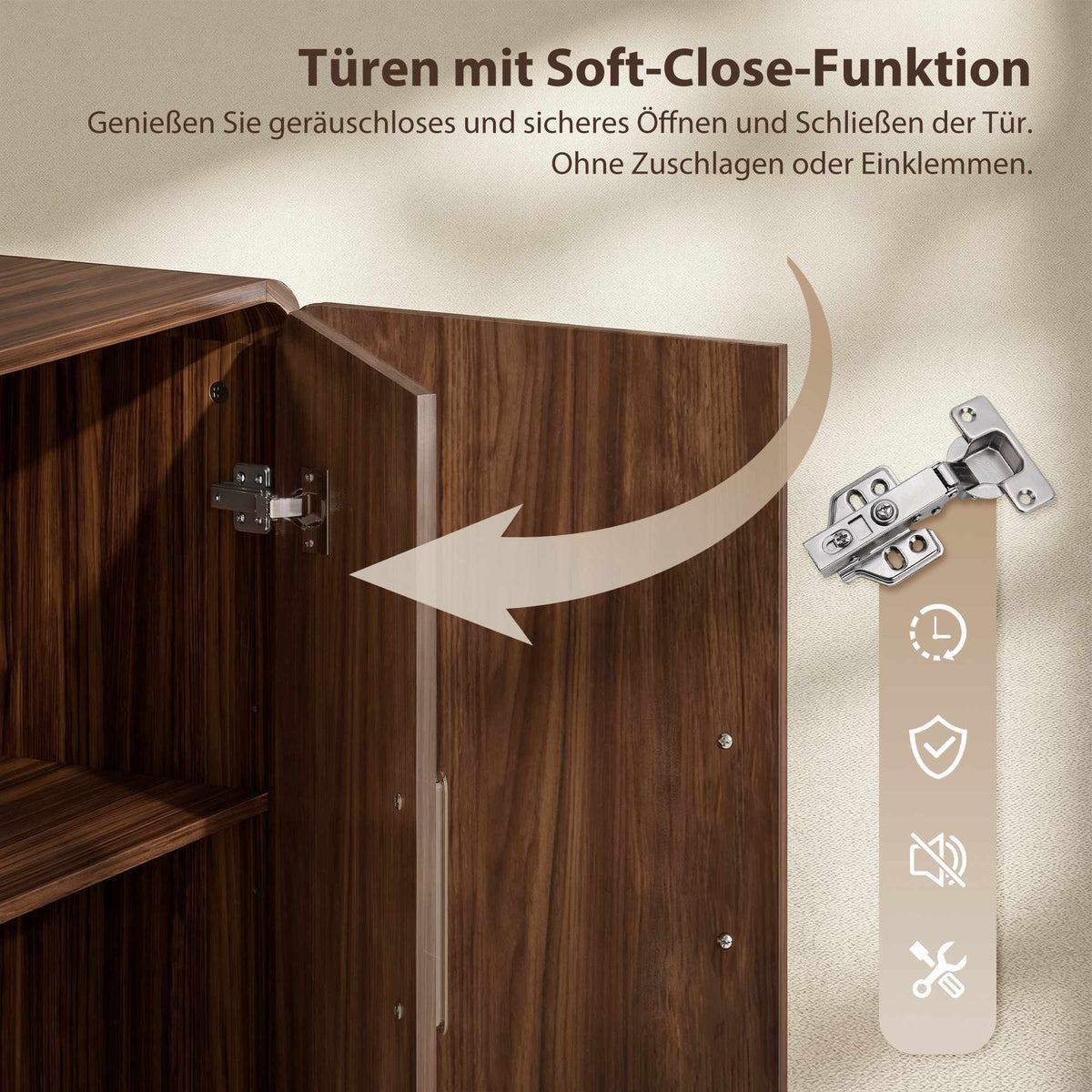 Sideboard Buffet 152 cm, Soft-Close Doors, Walnut Finish