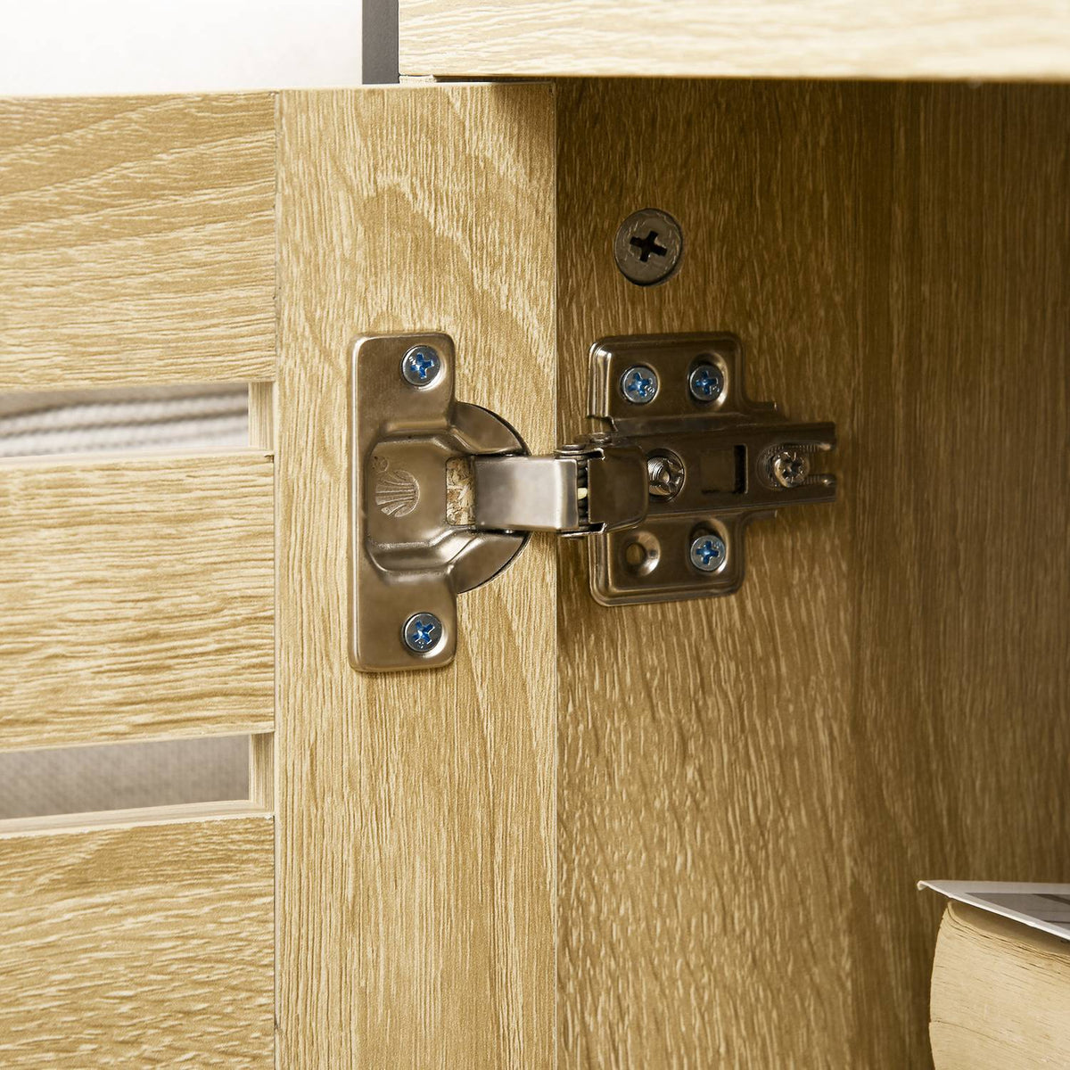 Sideboard Chest Of Drawers With 2 Doors & 3 Open Shelves, Kitchen Cabinet With Tip Protection, Steel Frame, Natural, 90X30X79.5Cm