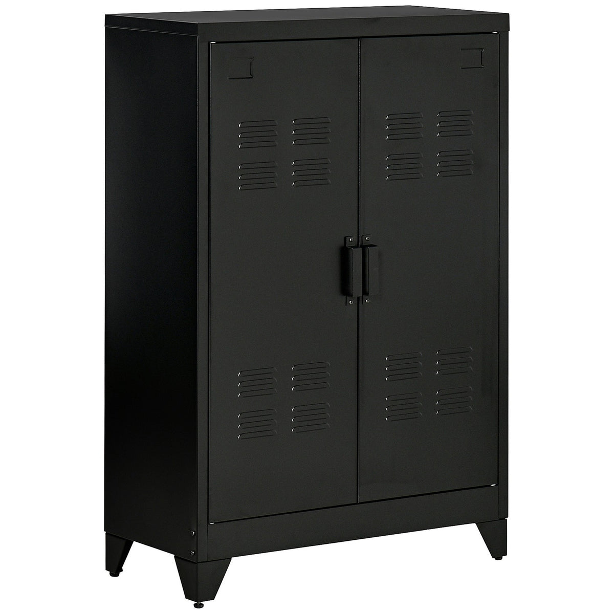 Sideboard Filing Cabinet With Slatted Doors, Storage Cabinet With Shelves, Black, 75 X 33 X 110 Cm