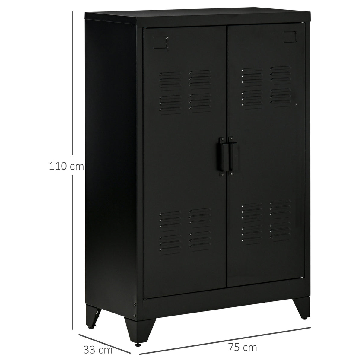 Sideboard Filing Cabinet With Slatted Doors, Storage Cabinet With Shelves, Black, 75 X 33 X 110 Cm