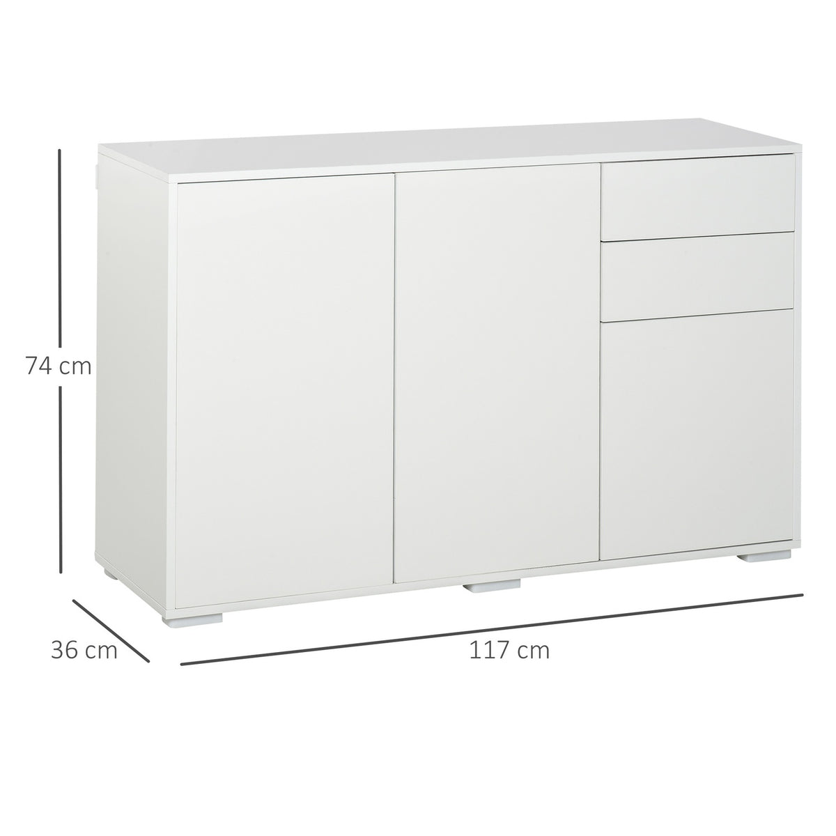 Sideboard White Chest Of Drawers With 2 Drawers & 3 Doors, Multi-Purpose Cabinet, Filing Cabinet, 117X36X74Cm