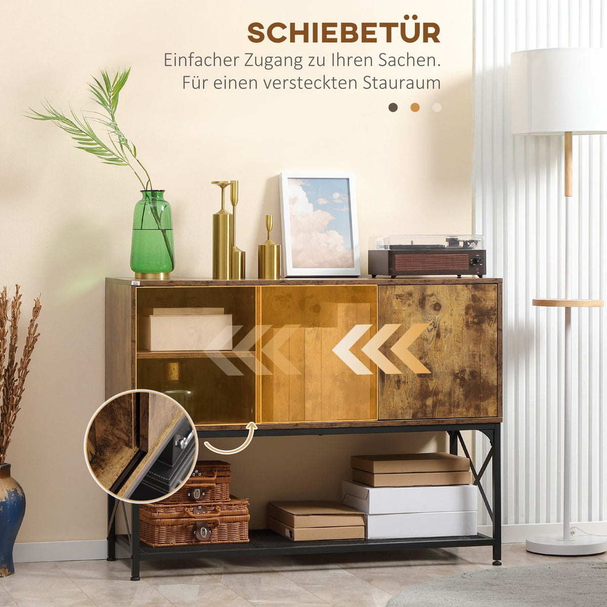 Sideboard With 6 Shelves Rustic Brown Industrial Design Storage Cabinet Dining Room Cabinet With Shelf