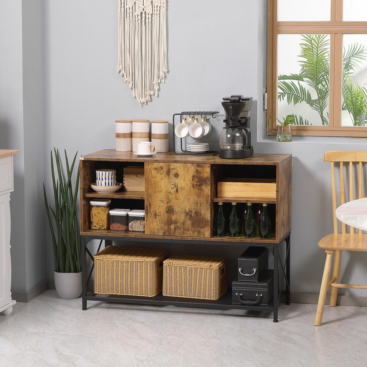 Sideboard With 6 Shelves Rustic Brown Industrial Design Storage Cabinet Dining Room Cabinet With Shelf