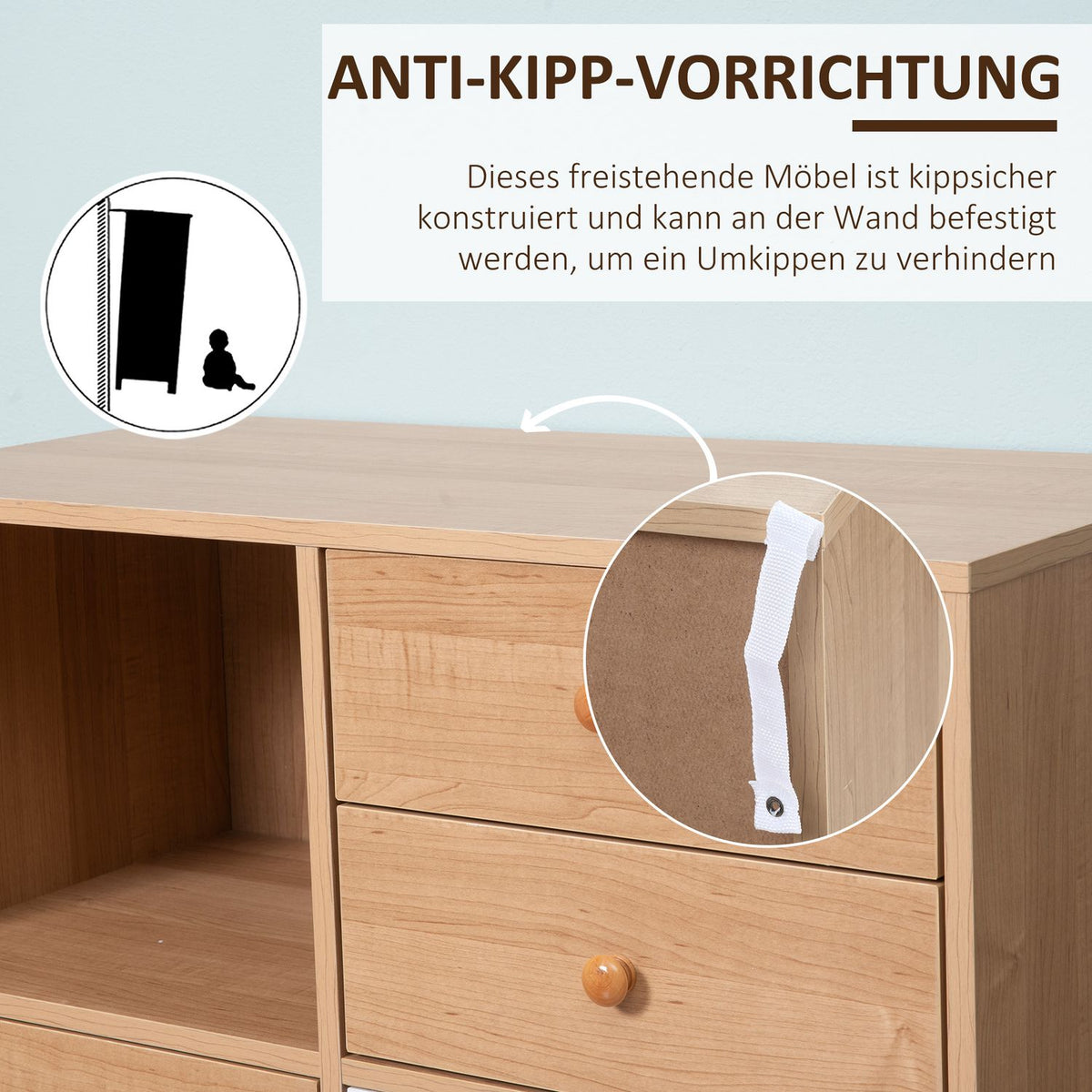 Sideboard With Open Compartments Kitchen Cabinet, Chest Of Drawers, 4 Drawers & Door, Scandi Design, Chipboard, Natural White, 80X39X80Cm