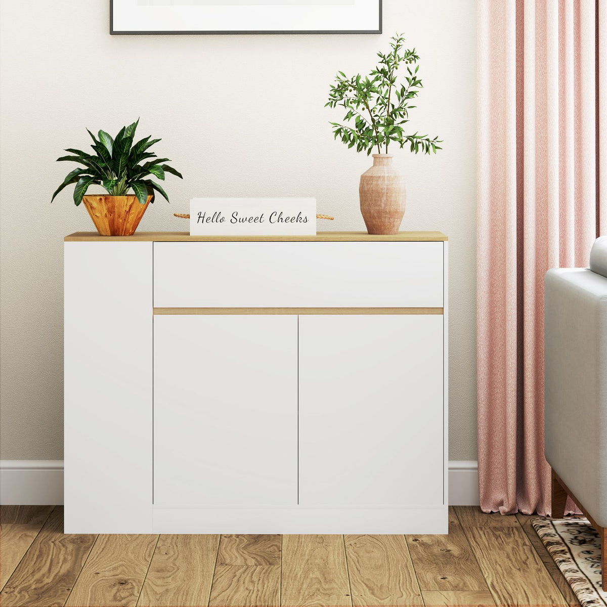 Sideboard, kitchen cabinet with drawer, adjustable shelf, storage cabinet with anti-tip protection, side cabinet for kitchen, dining room, 105 x 30 x 81.5 cm white