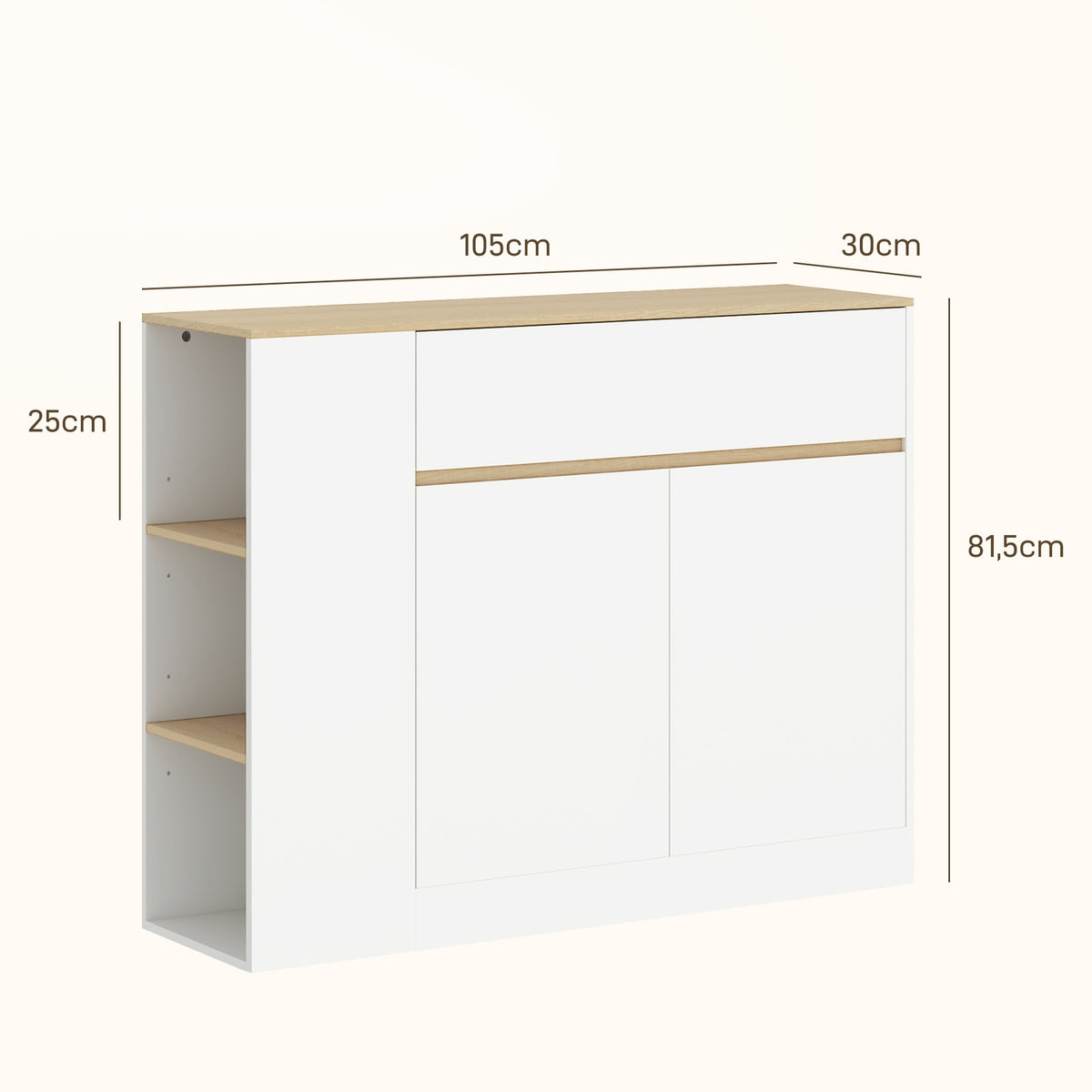 Sideboard, kitchen cabinet with drawer, adjustable shelf, storage cabinet with anti-tip protection, side cabinet for kitchen, dining room, 105 x 30 x 81.5 cm white