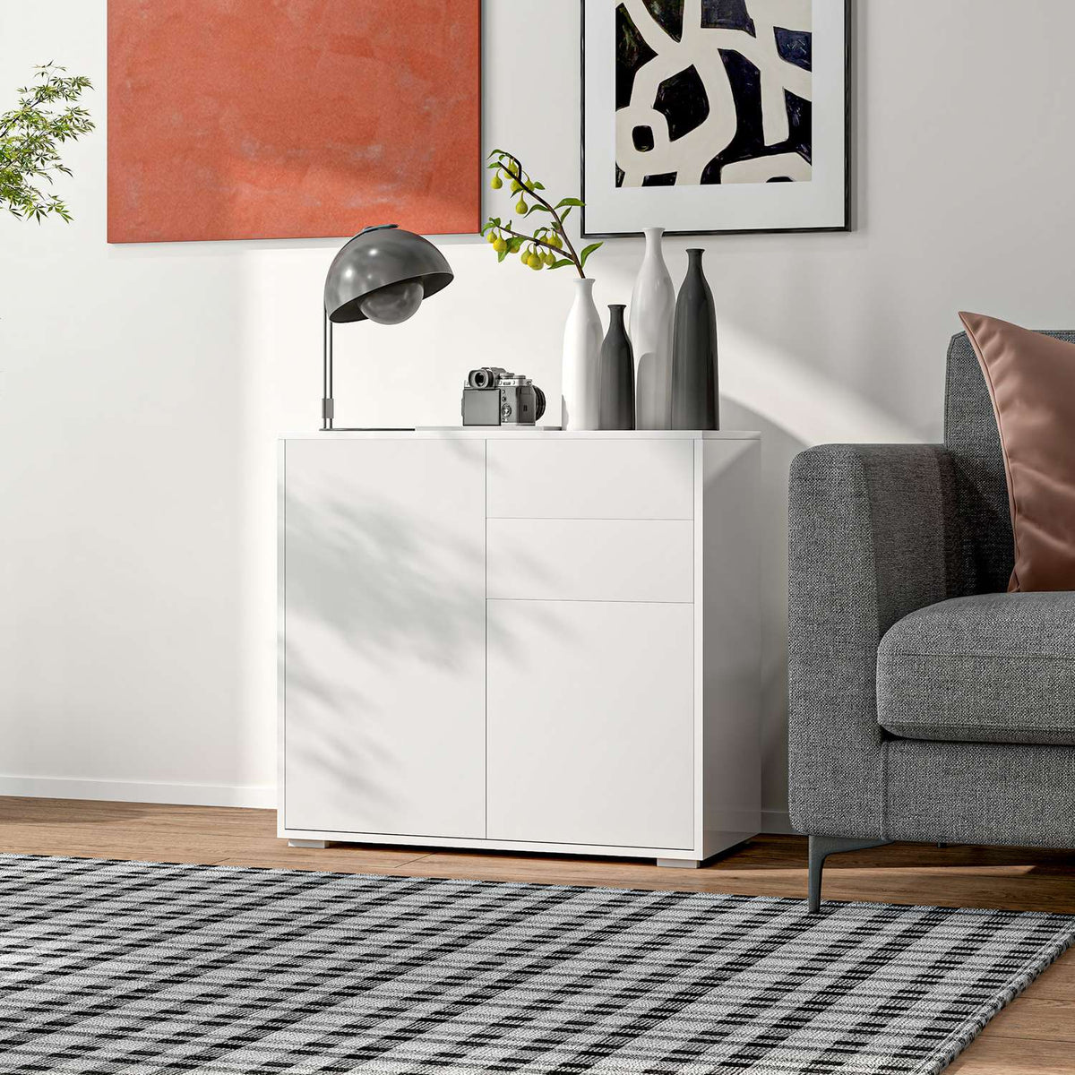 Sideboard storage cabinet with drawer, 2 push-click doors, kitchen cabinet with adjustable shelf, buffet cabinet for kitchen, living room 79x36x75 cm white