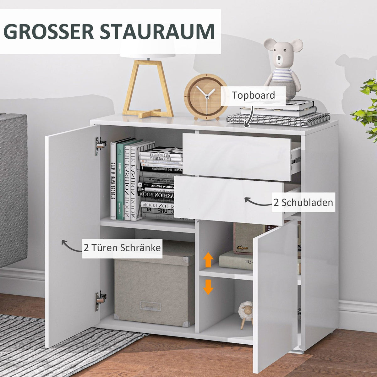 Sideboard storage cabinet with drawer, 2 push-click doors, kitchen cabinet with adjustable shelf, buffet cabinet for kitchen, living room 79x36x75 cm white