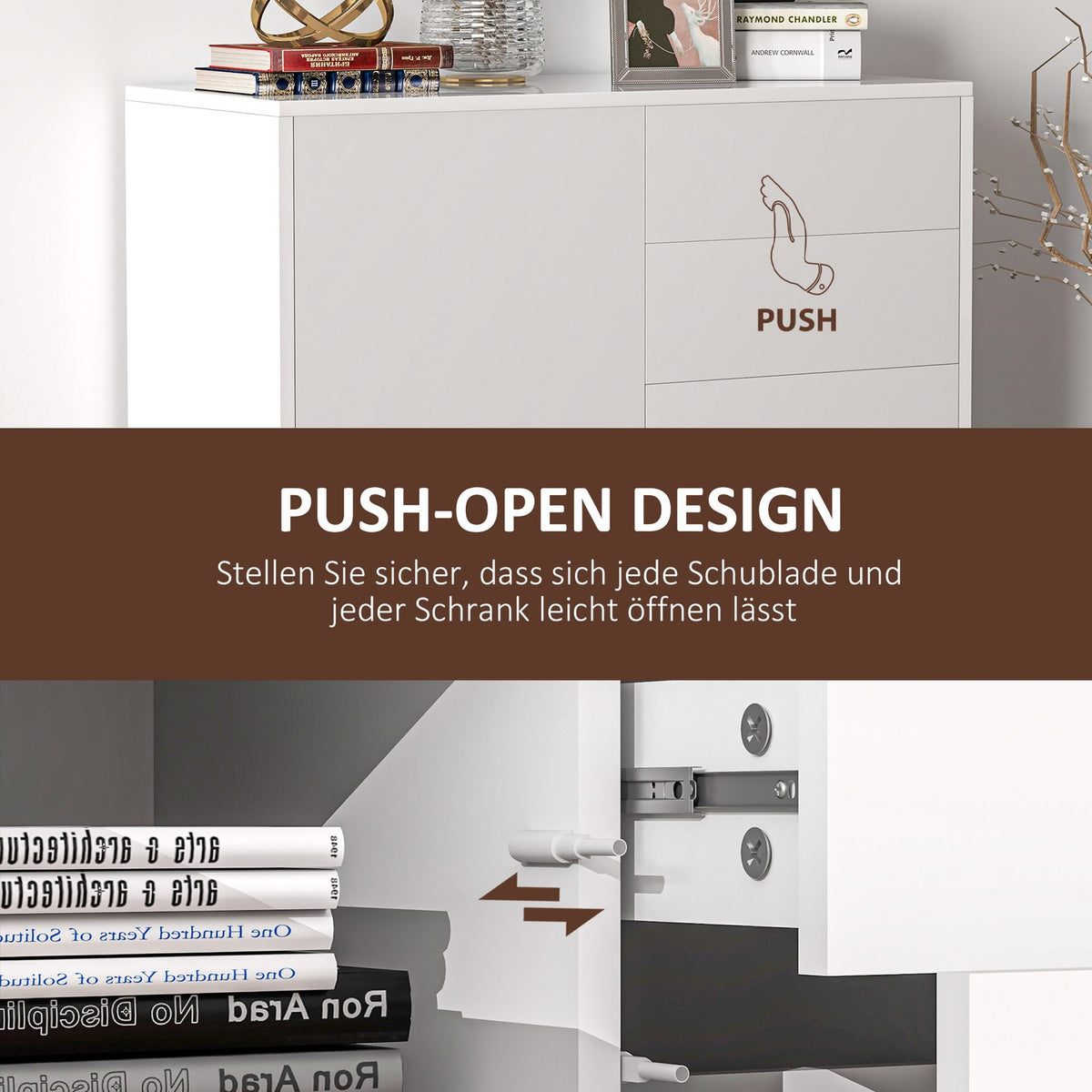 Sideboard storage cabinet with drawer, 2 push-click doors, kitchen cabinet with adjustable shelf, buffet cabinet for kitchen, living room 79x36x75 cm white